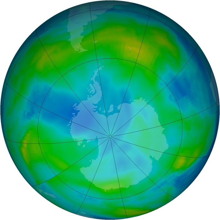 Antarctic ozone map for 06 July 1997